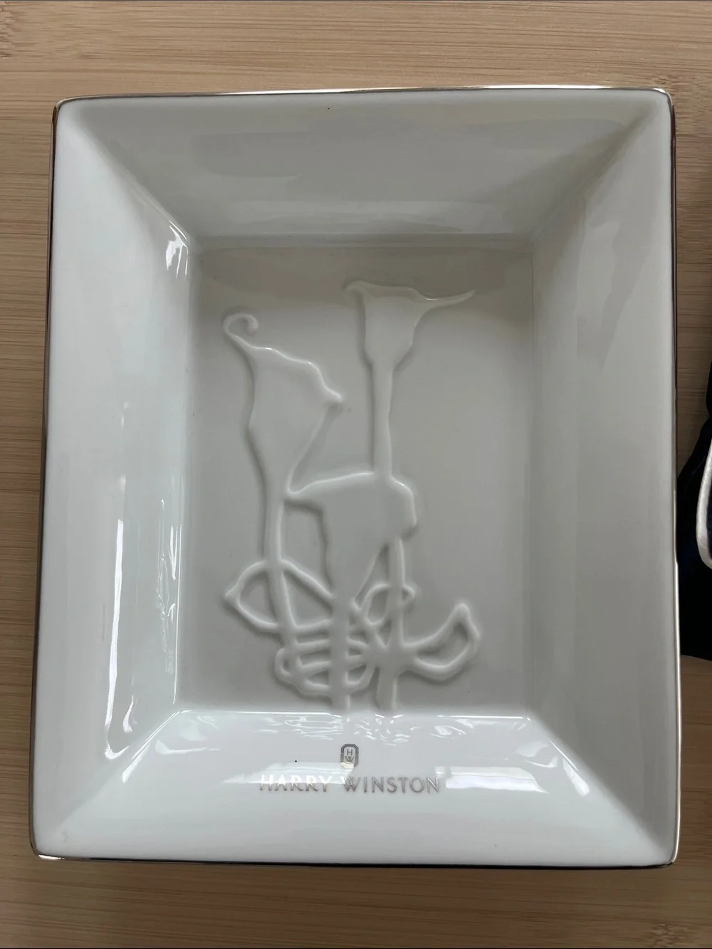Harry Winston floral White Ceramic Tray and silk storage pouch